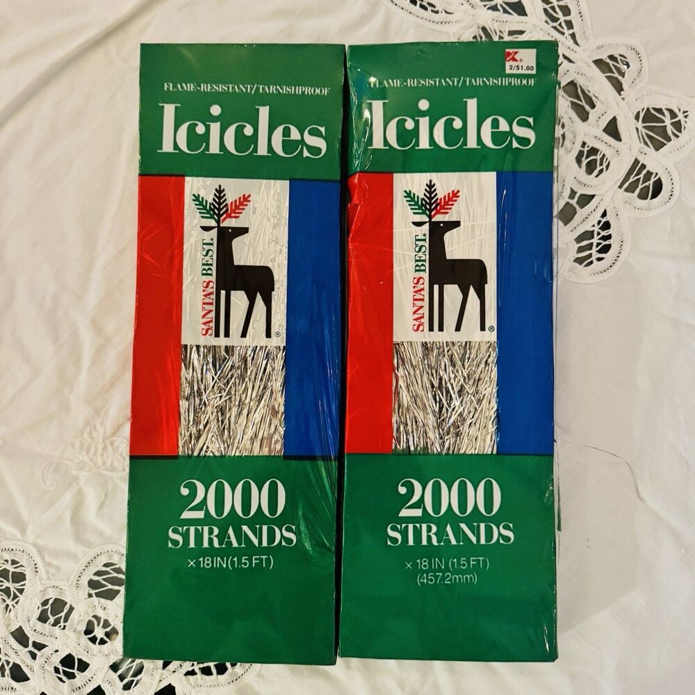 Vintage Christmas Icicles Tinsel Lot 2pk 4000 Strands Flame-Resistant Silver